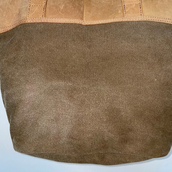 LL Bean Tote Handbag Canvas Leather Trim & Handles Large Purse Gorpcore,  Great - Picture 3 of 10